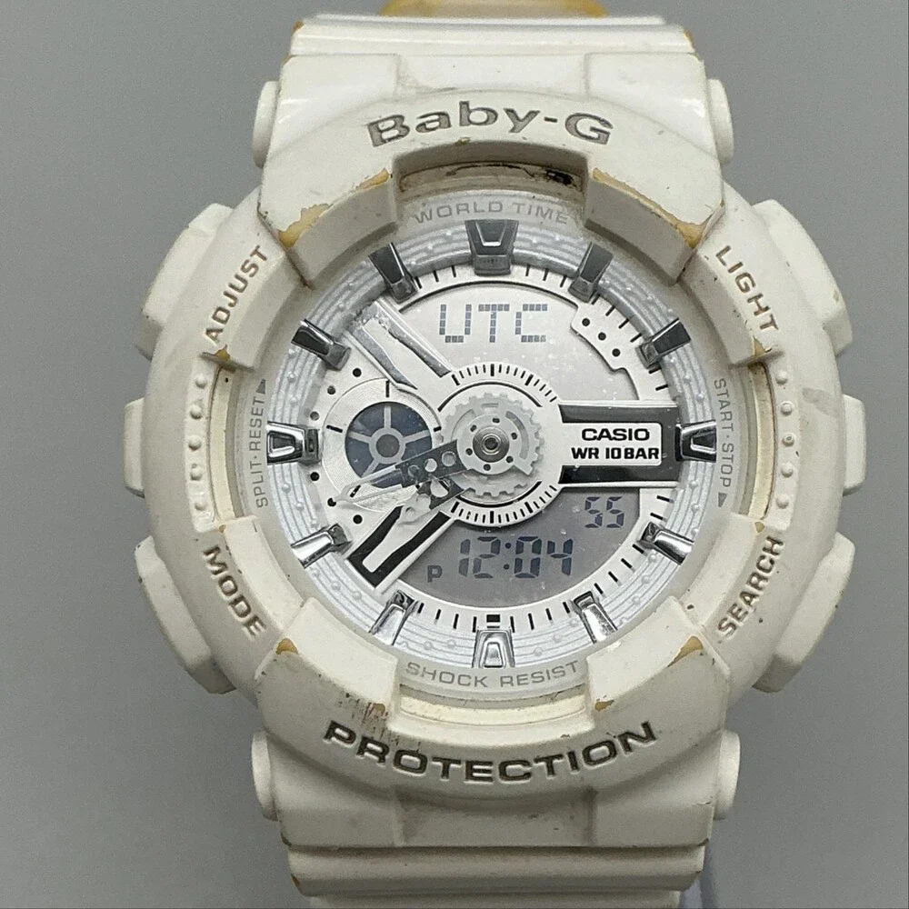 Casio Baby-G BA-110 5338 Womens Watch 43mm White Dial Analog Digital World Time